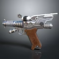 Futuristic Sci Fi Weapon With Metallic Body And Brown Wooden Grip