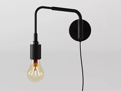 Modern Minimalist Black Curved Arm Wall Light With Transparent Filament Bulb 3d model