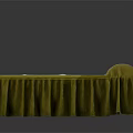 Traditional Wooden Single Bed with Carved Headboard and Footboard and Green Bed Skirt