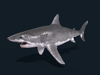 Great White Shark Swimming With Open Mouth Sharp Teeth Gray Skin 3d model