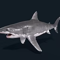 Great White Shark Swimming With Open Mouth Sharp Teeth Gray Skin