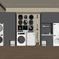 Modern Laundry Room Setup With Washing Machines Dryers Cabinets And Cleaning Tools