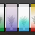 Colorful Glass Partitions With Potted Palm Plants And Mountain View Background