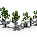 Modern Outdoor Playground With Multiple Slides Trees And Climbing Structures 3d model