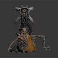 Bio Mechanical Character With Humanoid Features Mechanical Arms Head Device And Cloak In Sci Fi