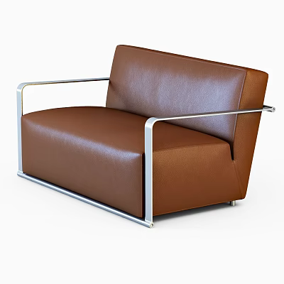 Modern Brown Leather Leisure Chair With Sleek Metal Armrests And Modern Design Style 3d model