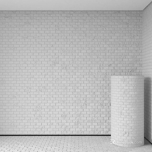 Two White Cylindrical Building Components With White Brick Wall Background 3d model 