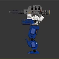 Mechanical Battle Mech Robot With Blue Legs Gray Torso And Armored Weapon Systems