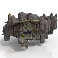 Natural Rock Cave Architecture With Embedded Greenery And Stone Platforms 3d model