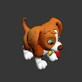 Cute Cartoon Dog Model With Orange White Fur Big Green Eyes And Tongue Out