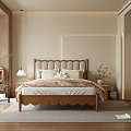 Cozy Bedroom Interior With Tufted Headboard Decorative Pillows Nightstand Lamp Potted Plant And Area Rug