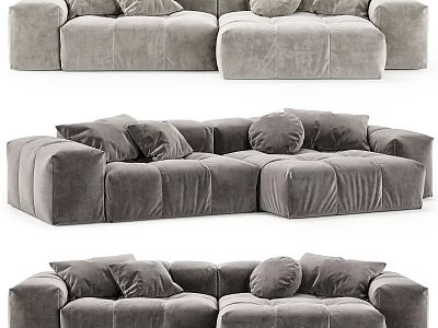 Modern Gray Velvet Sectional Sofa with Comfortable Cushions for Living Room 3d model