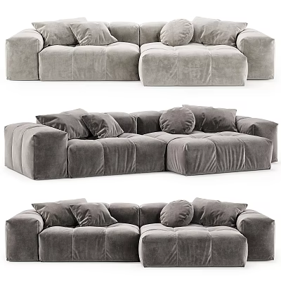 Modern Gray Velvet Sectional Sofa with Comfortable Cushions for Living Room 3d model
