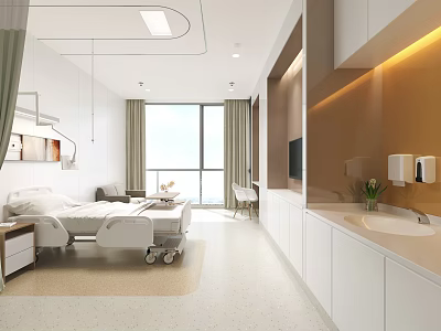 Modern Hospital Outpatient Clinic Interior With Comfortable Bed Window And Cabinets 3d model
