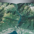Mountainous Terrain With Lush Green Vegetation Blue Water Body Valley And Topographic Details