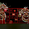 Chinese Dragon Decorations With Red Gold Fu Character Lanterns And Traditional