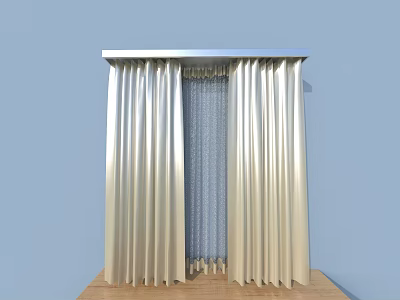 Elegant Light Colored Floor Length Curtain With Sheer Layer And Textured Fabric 3d model