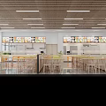 Modern Cafeteria Interior With Menu Screens Wooden Counters And Ceiling Lights 3d model