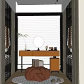 Elegant Modern Walk-in Closet Interior With Glass Doors Dressing Table Rug Mirrors And Natural Light