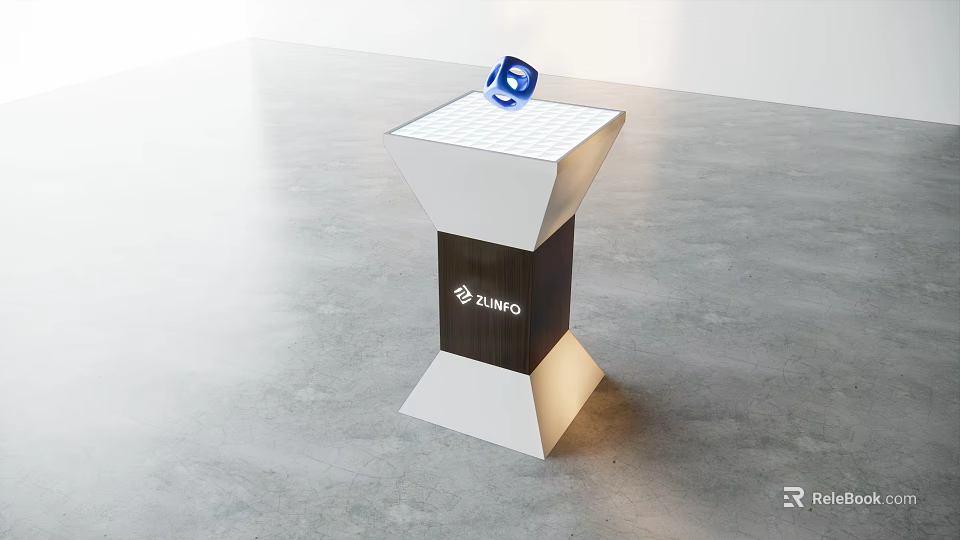 Modern Display Shelf White Dark Brown Structure With Blue Cube Top And Base Lighting 3d model