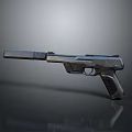 Modern Metallic Pistol With Sleek Design On Dark Reflective Surface 3d model