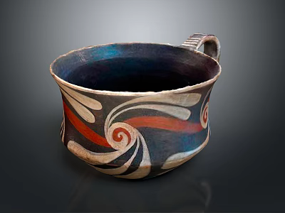 Handcrafted Ceramic Cup With Unique Swirl Patterns And Black White Red Colors 3d model