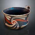 Handcrafted Ceramic Cup With Unique Swirl Patterns And Black White Red Colors 3d model