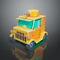 Yellow Cartoon Style Tank Model With Green Windows Block Turret And Dark Background Reflection
