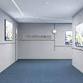 Modern Elevator Hallway With White Structure Circular Cutouts Green Plants And Gray Stone Tile Floor