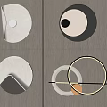 Modern Minimalist Wall Decor With White Black Circular Shapes And Gold Metallic Rings