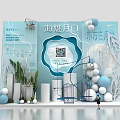 Blue And White Themed Photo Check In Spot With Balloons Plants Columns And QR Code