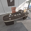 Modern Office Desk With Brown Leather Chair Decorative Painting And Potted Plant
