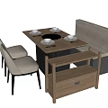 Modern Public Chair With Cushioned Bench And Wooden Dining Table Setup 3d model