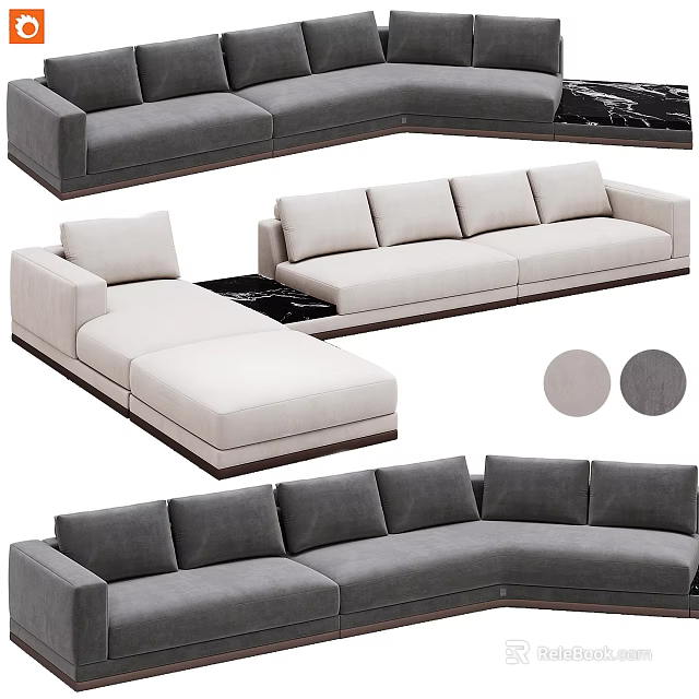 Modern Sectional Sofa Set With Gray Beige Color Options And Fabric Samples 3d model