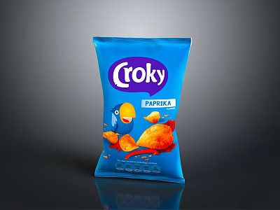 Croky Paprika Flavored Potato Chips In Blue Packaging With Crispy Design 3d model