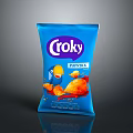 Croky Paprika Flavored Potato Chips In Blue Packaging With Crispy Design