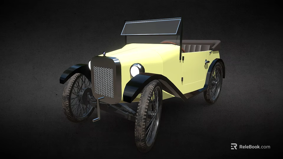 Vintage Yellow Convertible Car With Open Top Classic Grille And Wheels 3d model 