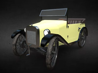 Vintage Yellow Convertible Car With Open Top Classic Grille And Wheels 3d model