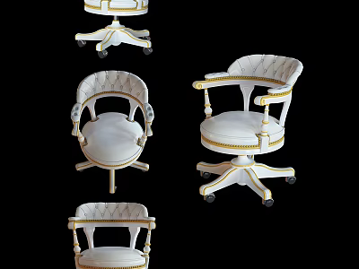 Elegant White Office Chair With Padded Seat Armrests Swivel Wheels And Gold Accents 3d model