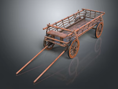 Classic Vintage Wooden Cart With Woven Frame And Spoked Wheels Structure Design 3d model