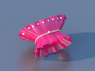 Pink Ruffled Decorative Accessory With White Polka Dots And Ribbon Accent 3d model