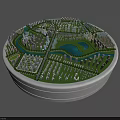 Aerial View Planning of Circular Urban Design with Green Spaces Lake and Roads