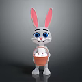 Cartoon Rabbit With Long Ears Blue Eyes Holding Basket Filled With Eggs On Gray Background
