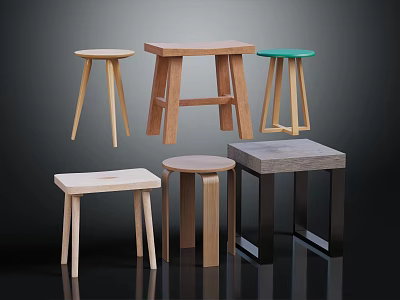 Various Design Wooden Stools With Different Shapes And Colors For Home Furniture 3d model