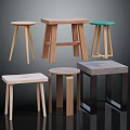 Various Design Wooden Stools With Different Shapes And Colors For Home Furniture