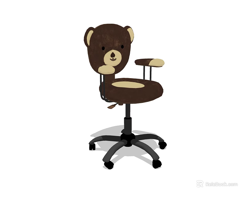 Cute Bear Shaped Brown Office Chair with Light Colored Accents and Black Wheel Base 3d model 