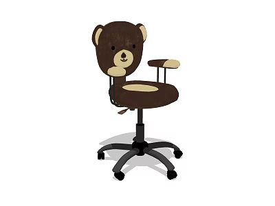 Cute Bear Shaped Brown Office Chair with Light Colored Accents and Black Wheel Base 3d model
