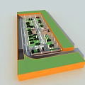 Parking Lot Layout Design Featuring Green Landscaping Orange Border White Lines And Blue Markers