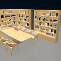 Modern Wooden Bookshelf With Books Decorative Items And Dining Table Setup 3d model