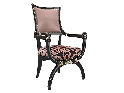 Elegant Leisure Chair With Black Frame Ornate Armrests Gold Accents And Leopard Pattern Seat 3d model